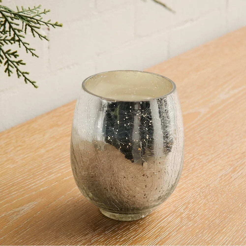 WEST ELM NWT crackle mercury glass cedar & balsam candle -small -silver